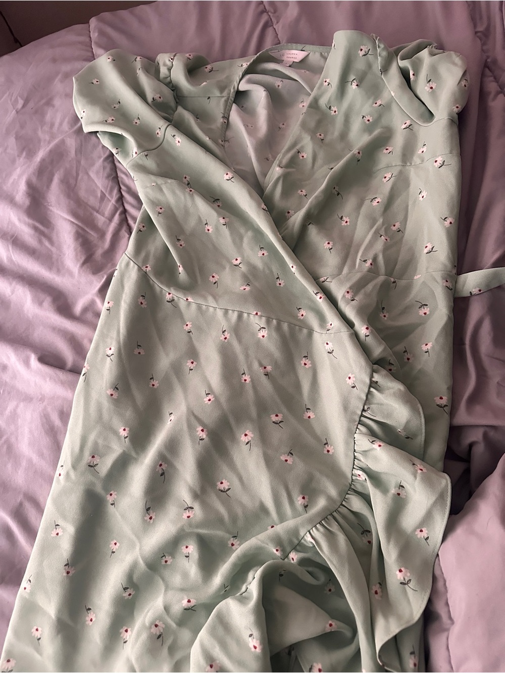 LC Lauren Conrad Mint Green Floral Wrap Dress with Pink Blossoms